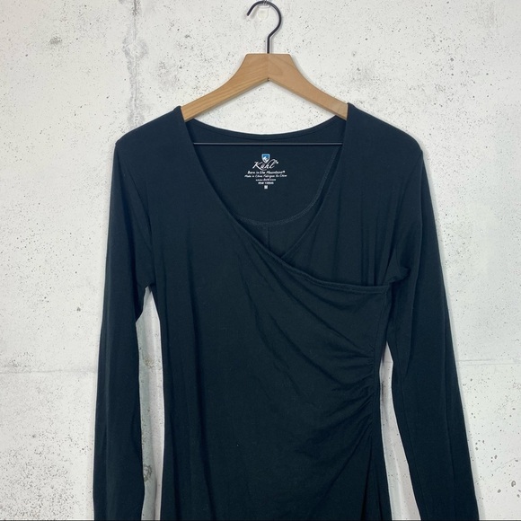 Kuhl Long Sleeve Black Ruched Vneck Dress Size Medium - Picture 2 of 8